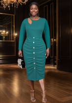 Spring Summer Hollow Button Fashionable And Career Ruched Bodycon Dress Spring Summer Hollow Button Fashionable And Career Ruched Bodycon Dress