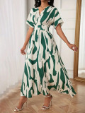 Fashion Printed V-Neck Slim Waist Elegant Women's Dress