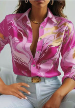 Autumn Fashion Women Casual Loose Button Long Sleeve Print Shirt