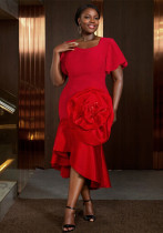 Square Neck Puff Sleeve Fishtail High Waist Formal Party Dress