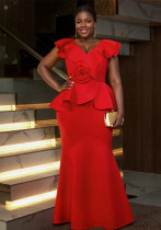 Spring Summer V-Neck Ruffle Fishtail Elegant Formal Party Dress