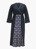 Spring And Autumn Women's Wrap V-Neck Side Slit Slim Waist Plus Size Dress
