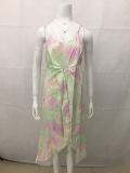 Women summer irregular tie-dye Backless suspender dress