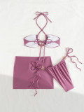 Women Solid Sexy Swimwear Three-Piece
