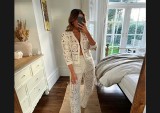 Women knitting hollow Top and Pants Two Piece Set