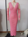 Women Pleated Slit Dress