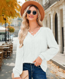 Women long-sleeved lace v-neck Casual shirt
