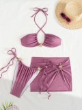 Women Solid Sexy Swimwear Three-Piece