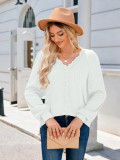 Women long-sleeved lace v-neck Casual shirt