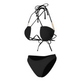 Women Sexy Solid Halter Neck Two Pieces Swimwear