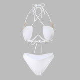 Women Sexy Solid Halter Neck Two Pieces Swimwear