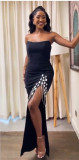 Women diamond chain Strapless sexy Backless Bodycon slit dress