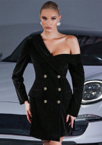 Women gold velvet long-sleeved Blazer dress