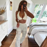 Women knitting hollow Top and Pants Two Piece Set