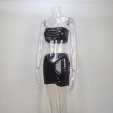 Women sexy Strapless Crop Top and Bodycon Skirt Two Piece Set