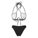 Women Sexy Solid Halter Neck Two Pieces Swimwear