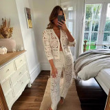 Women knitting hollow Top and Pants Two Piece Set