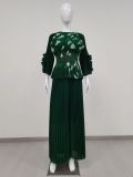 Plus Size Women Casual Pleated Top and Wide Leg Pants Two Piece Set
