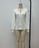 Women long-sleeved lace v-neck Casual shirt