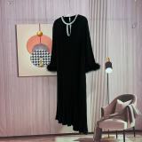Plus Size Women Round Neck Ostrich Feather Dress