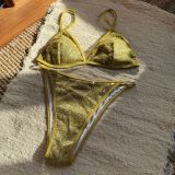 Women Sexy Sequin Lace Halter Neck Two Pieces Swimwear