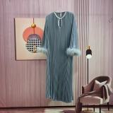 Plus Size Women Round Neck Ostrich Feather Dress