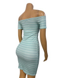Women striped short-sleeved printed Off Shoulder sexy Bodycon dress
