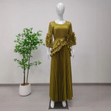 Plus Size Women Casual Pleated Irregular Top and Skirt Two Piece Set