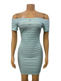 Women striped short-sleeved printed Off Shoulder sexy Bodycon dress