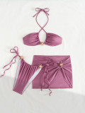 Women Solid Sexy Swimwear Three-Piece