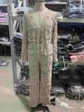 Women knitting hollow Top and Pants Two Piece Set