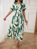 Fashion Printed V-Neck Slim Waist Elegant Women's Dress