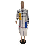 Long Sleeve Color Striped Print Shirt Dress