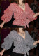 Summer Plus Size Fashion V-Neck Bubble Sleeves Lace-Up Plaid Shirt Top