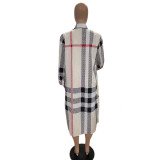 Long Sleeve Color Striped Print Shirt Dress