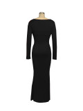 Women V-neck draped pleated long-sleeved sexy Bodycon Dress