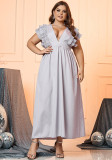 Plus Size Women's Summer Ruffle V Neck Long Dress