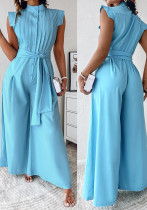 Career Women's Blue Loose Jumpsuit With Belt Career Women's Blue Loose Jumpsuit With Belt