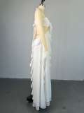 Women's Autumn Halter Neck Chic Strapless Low Back Long Dress