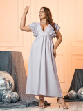 Plus Size Women's Summer Ruffle V Neck Long Dress