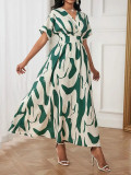 Fashion Printed V-Neck Slim Waist Elegant Women's Dress