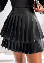Women's High Waist Double Pleated Pu Leather Skirt Women's High Waist Double Pleated Pu Leather Skirt