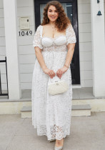 Plus Size Dress Puff Sleeve Lace Prom Dress