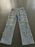 Summer Denim Ripped Straight Tassel Fashion Casual Denim Pants