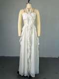 Women's Autumn Halter Neck Chic Strapless Low Back Long Dress