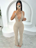 Women summer Halter Neck lace-up backless sexy Bell Bottom Jumpsuit
