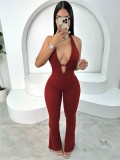 Women summer Halter Neck lace-up backless sexy Bell Bottom Jumpsuit