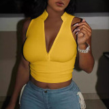Summer V-Neck Fashion Design Tight Fitting Sexy Zipper Vests