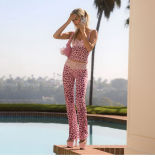 Spring Sexy Women's Leopard Strap Vest Tight Fitting Trousers Two Piece Set