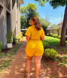 Plus Size Fashion Casual Solid Color Short Sleeve  Hooded Women's Two Piece Shorts Set